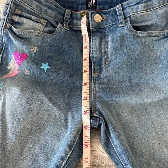 GAP Kids Jeans Stretch High Rise Jeggings Graphic Hearts Thunder Bolt Size 10 - Picture 3 of 9